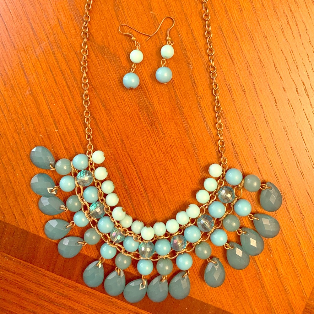 Teal matching necklace & earrings